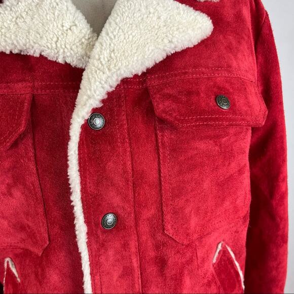 Saint Laurent Red Suede Boyfriend Shearling Jacket NWT XLarge - Picture 4 of 11